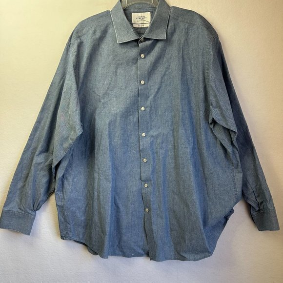 CHARLES TYRWHITT 19/37 Classic Fit Blue Chambray button up dress‎ shirt business - Picture 1 of 6